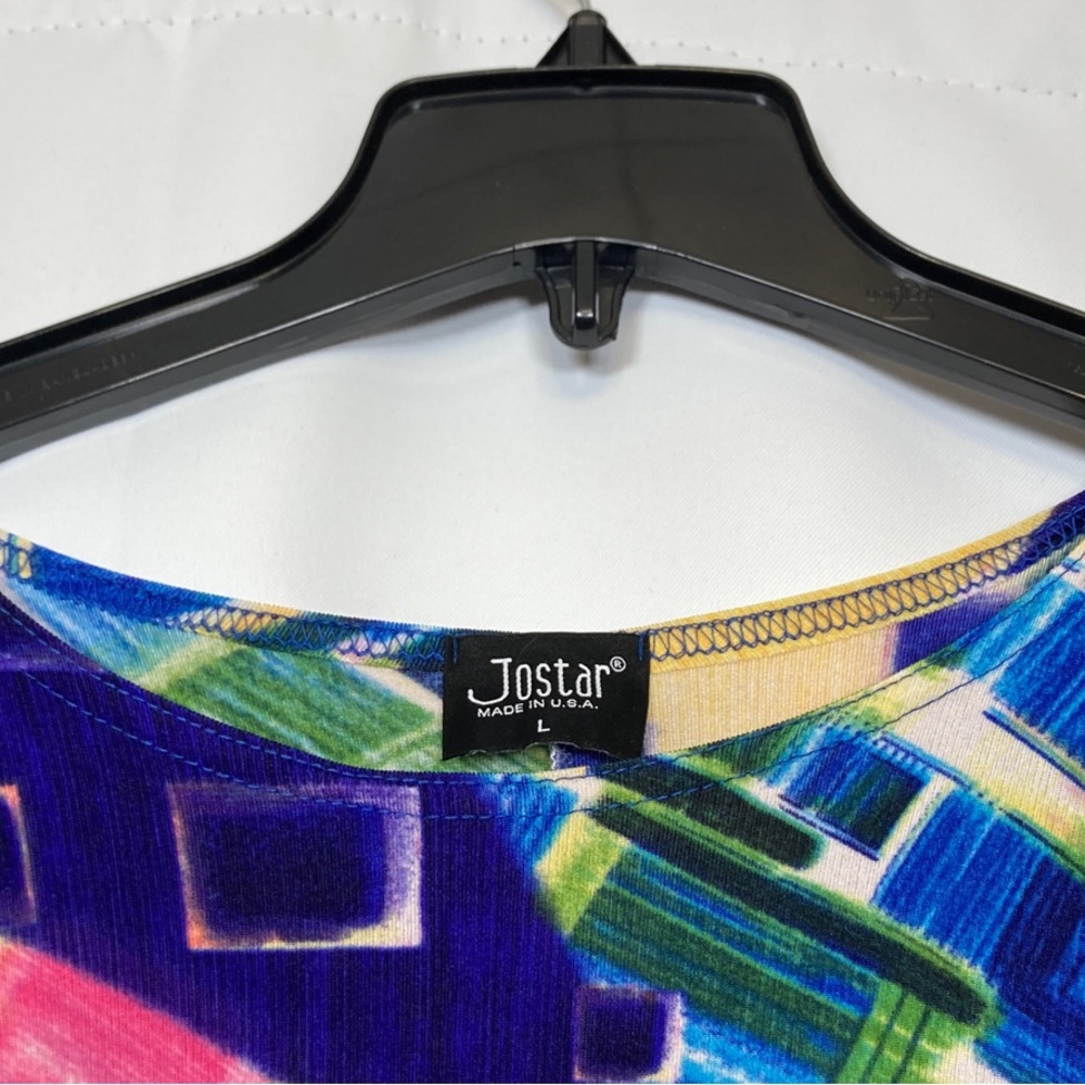 Jostar Short Sleeve Vibrant Multicolor Midi Swing A-line Dress Sz L Bold Bright - Picture 12 of 15